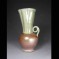 Two part offset stoneware vase, with handle
